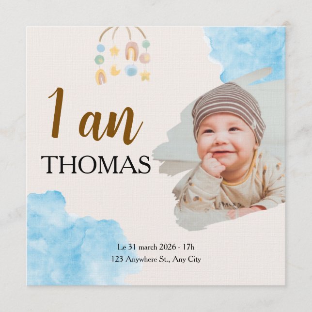 Invitación First birthday invitation for the boys of Camp One (Anverso)