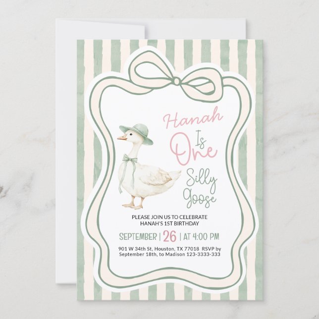 Invitación First Birthday Invitation, Silly Goose Birthday  (Anverso)