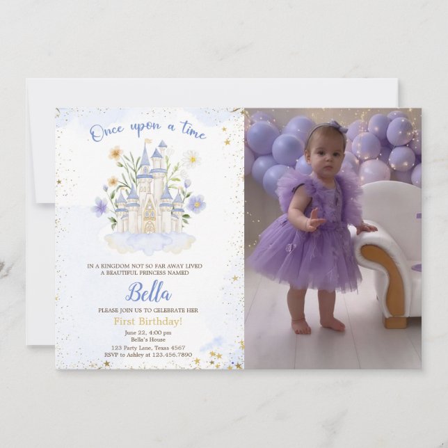 Invitación First birthday party a Princess Castle Photo (Anverso)