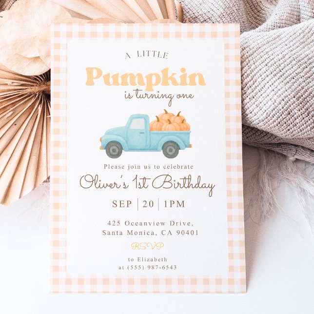 Invitación First Birthday Pumpkin Invitation - Blue Truck (Subido por el creador)