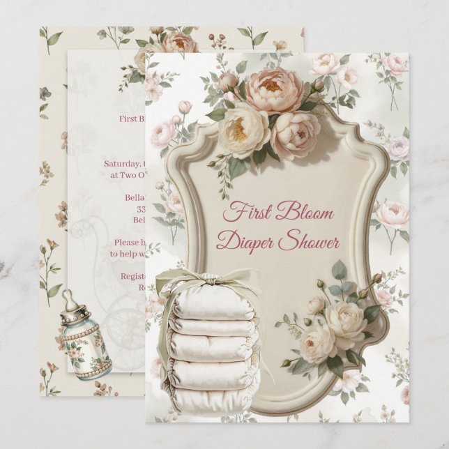 Invitación First Bloom Diaper Shower Invitation (Anverso / Reverso)