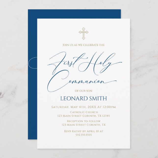 Invitación First Communion  blue Invitation (Anverso / Reverso)
