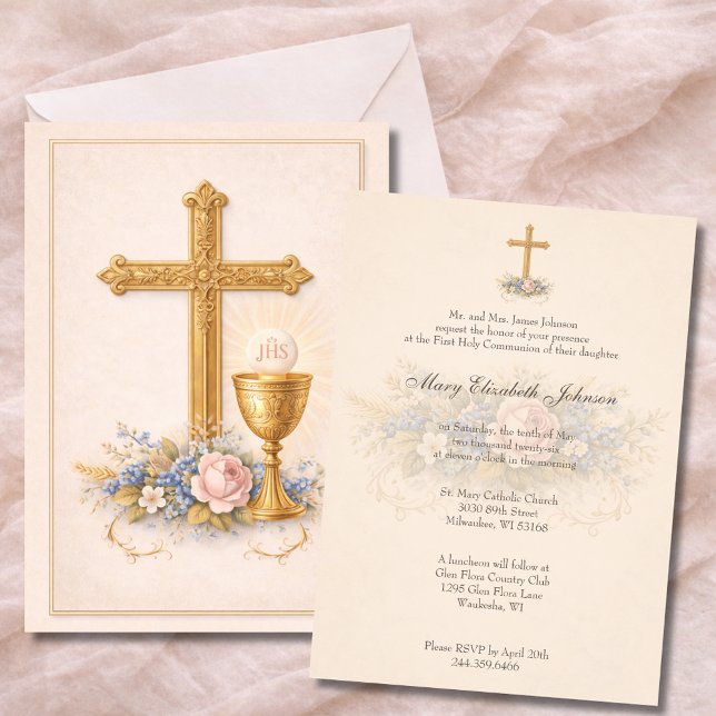 Invitación First Communion Chalice Host  Floral  (Subido por el creador)