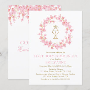 Invitación First Communion Cherry Blossom floral Invitation
