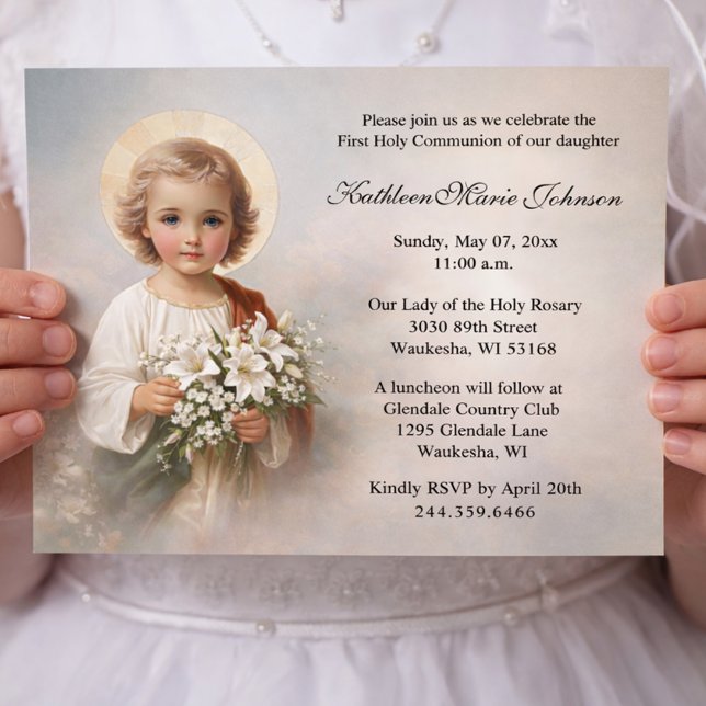 Invitación First Communion Child Jesus with Lilies (Subido por el creador)