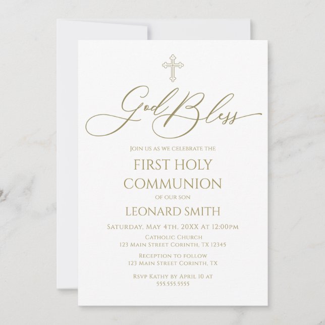 Invitación First Communion God Bless gold Invitation (Anverso)