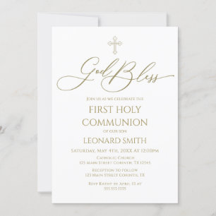 Invitación First Communion God Bless gold Invitation
