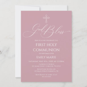 Invitación First Communion God Bless Mauve Invitation