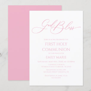 Invitación First Communion God Bless pink Invitation