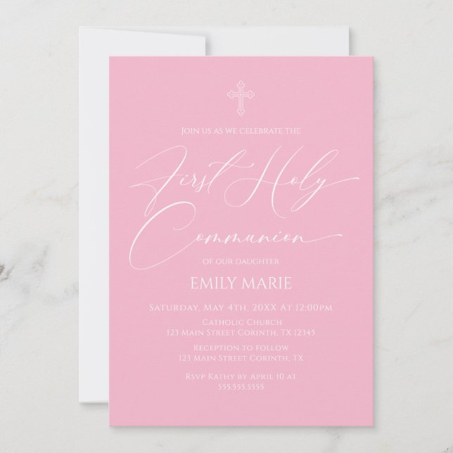 Invitación First Communion Pink Invitation (Anverso)