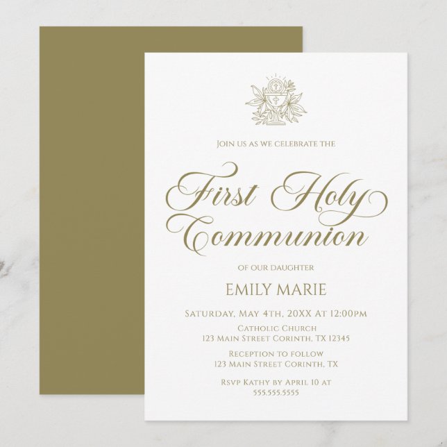 Invitación First Communion white and gold Invitation (Anverso / Reverso)