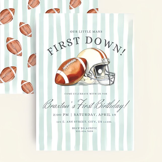 Invitación First Down Birthday Evite, Editable Football Invit (Subido por el creador)