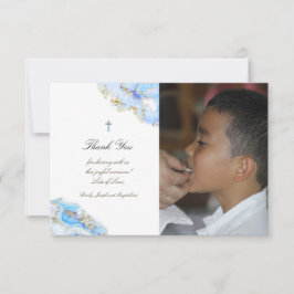 Invitación First Holy Communia gracias mármol azul de tinta