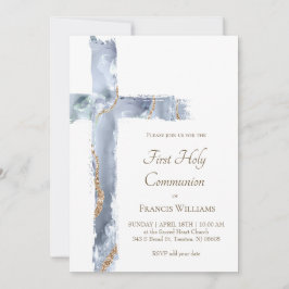 Invitación First Holy Communion blue agate Holy Cross