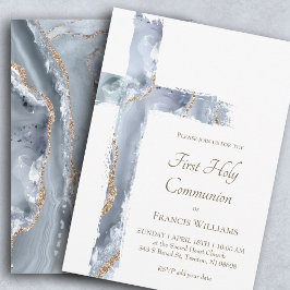 Invitación First Holy Communion blue agate Holy Cross