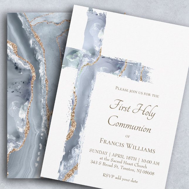 Invitación First Holy Communion blue agate Holy Cross (Subido por el creador)