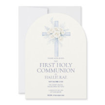 First Holy Communion, Blue Floral Cross Arched