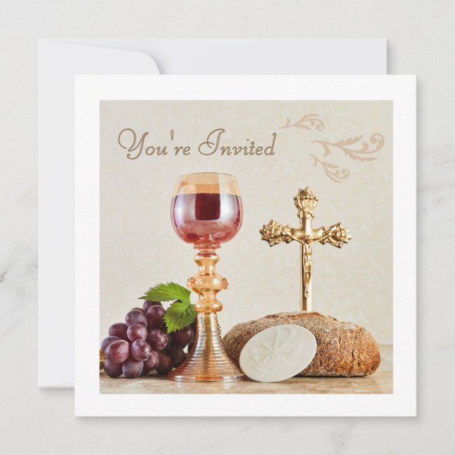 Invitación First Holy Communion | Elegant Eucharist Chalice  (Anverso)