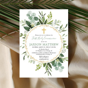 Invitación First Holy Communion eucalyptus greenery