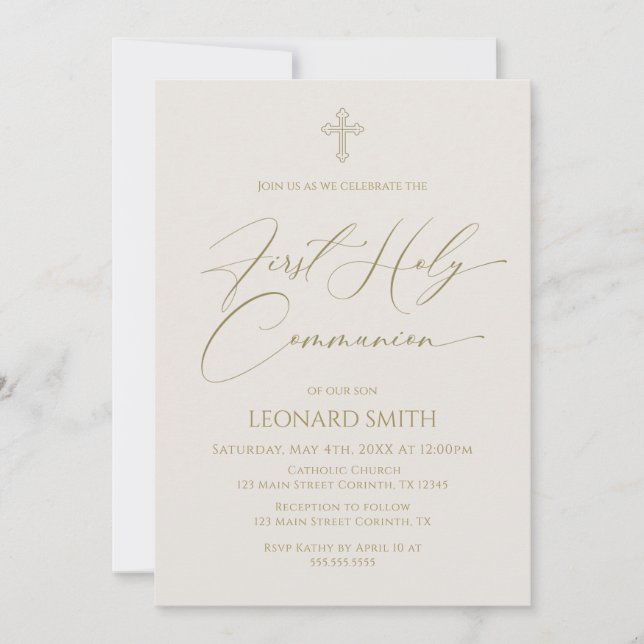 Invitación First Holy Communion gold marfil invitation (Anverso)