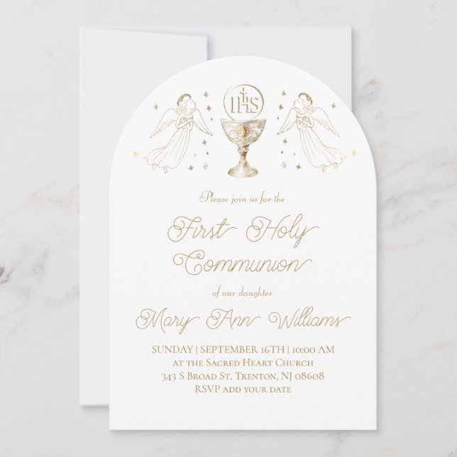 Invitación First Holy Communion golden angels Invitation (Anverso)