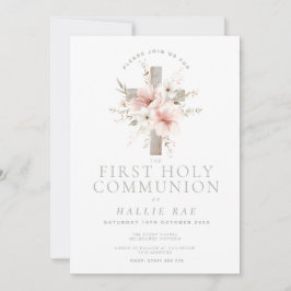 Invitación First Holy Communion Invitation, Floral Cross