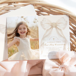 Invitación First Holy Communion Ivory Bow Pearls Photo