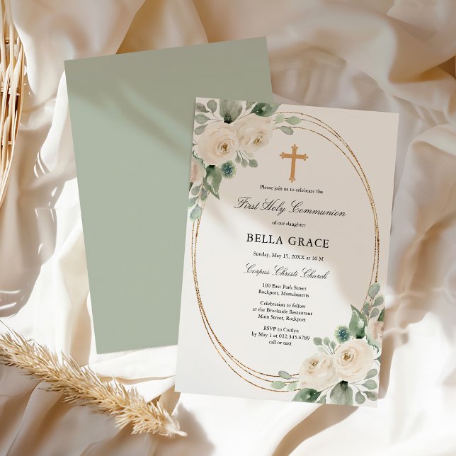 Invitación First Holy Communion White Rose Floral (Subido por el creador)