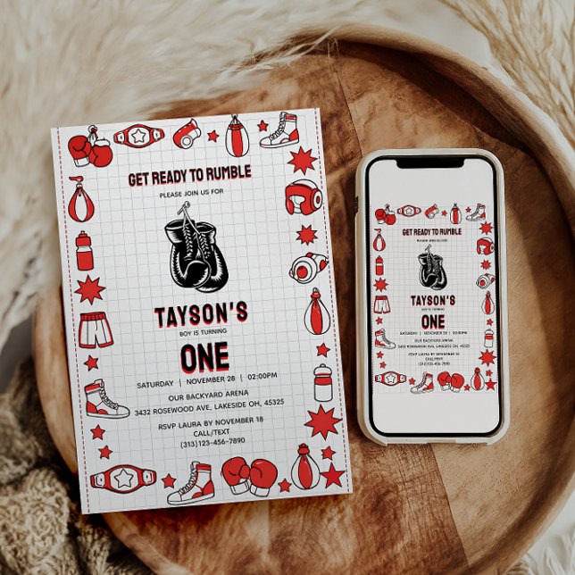 Invitación First Knockout Boxing 1st Birthday – Fun Kids Part (First Knockout Boxing 1st Birthday – Fun Kids Part Invitation
)