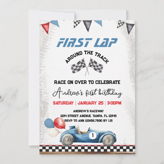 Invitación first lap, 1st birthday (Anverso)