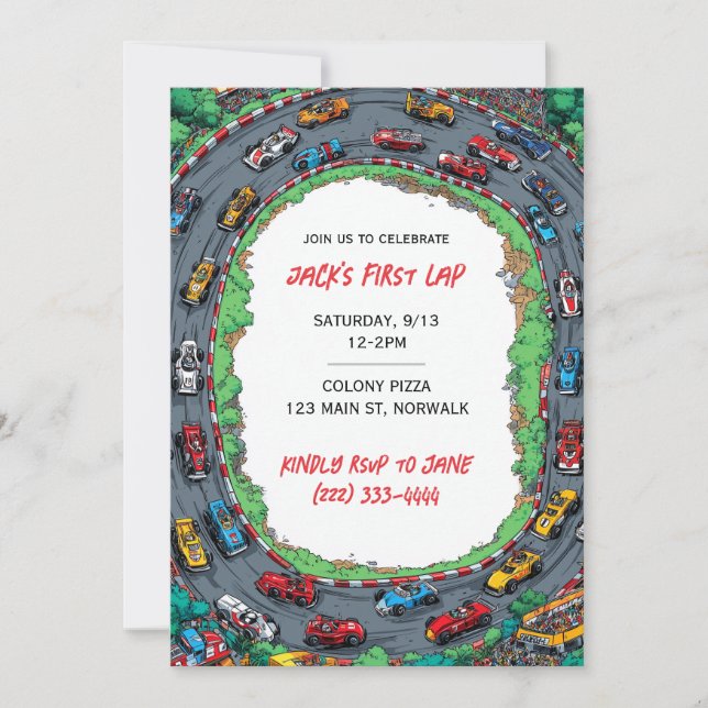 Invitación First Lap Boy's First Birthday Invitation  (Anverso)