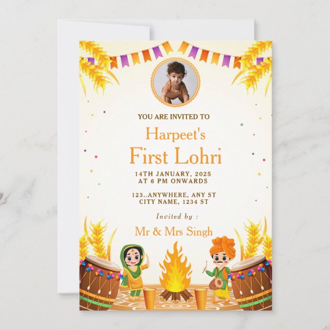 Invitación First Lohri Celebration Card with Photo (Anverso)