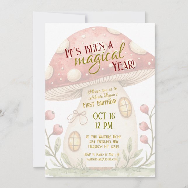 Invitación First Magical Mushroom Birthday Invitation (Anverso)