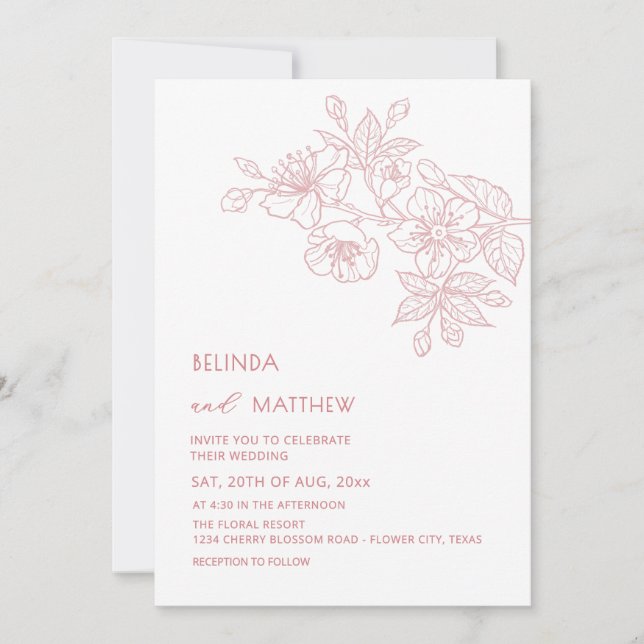 Invitación First Names Only Blush Flowers White Minimalist (Anverso)