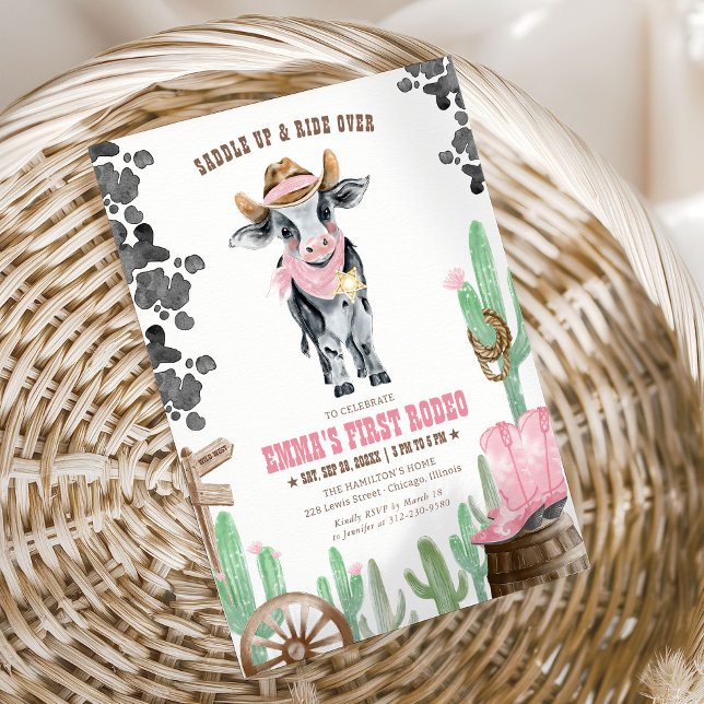 Invitación First Rodeo 1st Birthday Baby Cow (Subido por el creador)