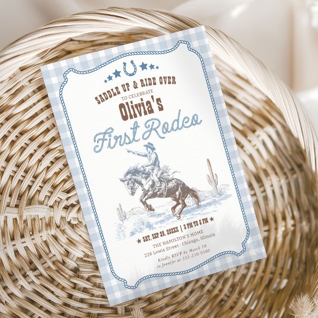 Invitación First Rodeo 1st Birthday Blue Western (Subido por el creador)