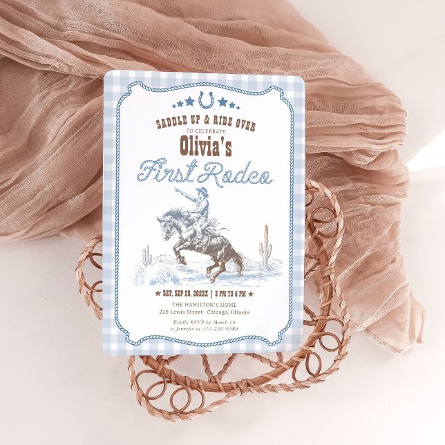 Invitación First Rodeo 1st Birthday Boy Blue Western Cowboy  (Subido por el creador)
