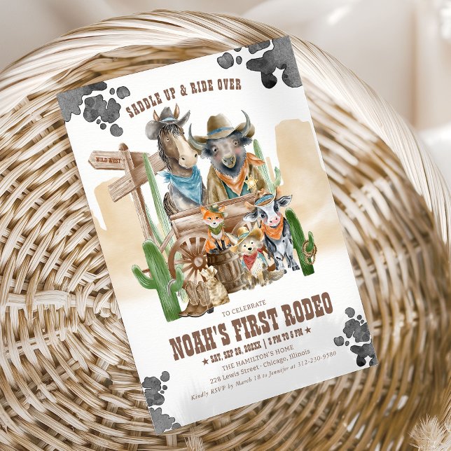 Invitación First Rodeo 1st Birthday Cute Animals Wild West (Subido por el creador)