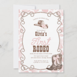 Invitación First Rodeo 1st Birthday Dusty Pink
