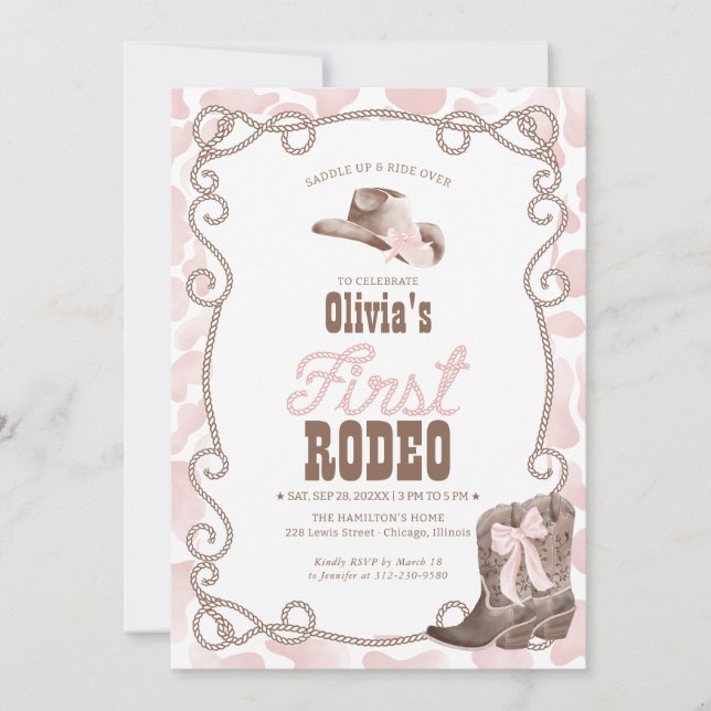 Invitación First Rodeo 1st Birthday Dusty Pink (Anverso)