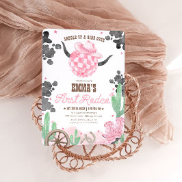 Invitación First Rodeo 1st Birthday Pink Boho Wild West Girl