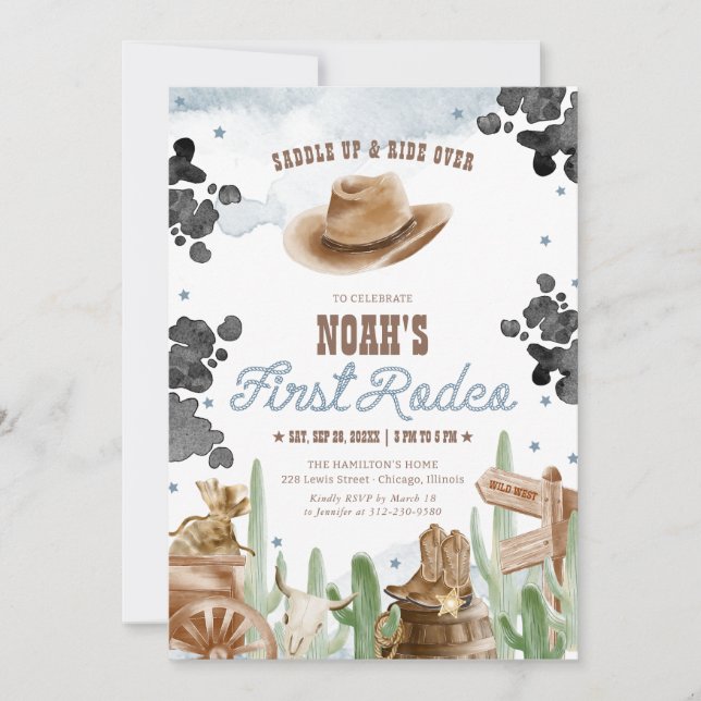Invitación First Rodeo 1st Birthday Rustic Wild West (Anverso)