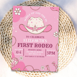 Invitación First Rodeo Birthday Girl Pink and white