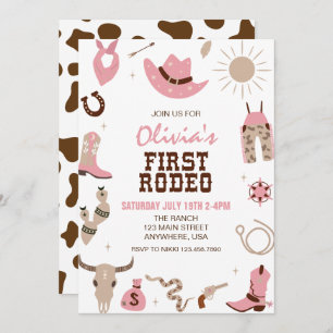 Invitación First Rodeo Pink Western 1st Birthday