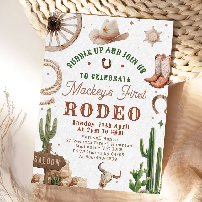 Invitación First Rodeo Western Cowboy 1st Birthday Invitation (Subido por el creador)