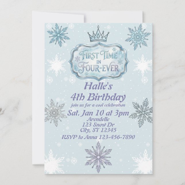 Invitación First Time Four-Ever Snowflake Birthday Invitation (Anverso)
