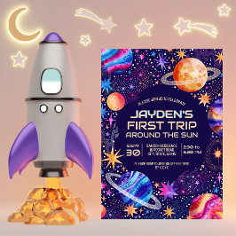 Invitación First Trip Around the Sun Galaxy Outer Space