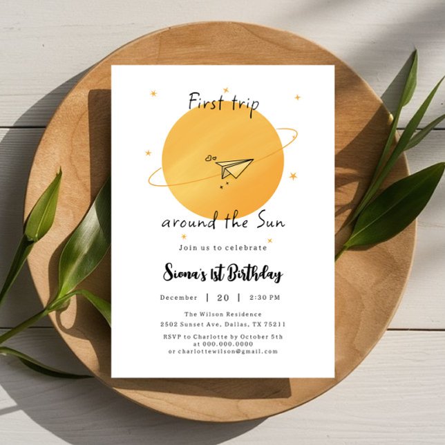 Invitación First Trip Around The Sun Paper Airplane Birthday (Subido por el creador)