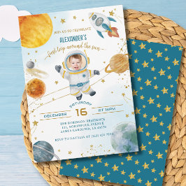 Invitación First Trip Around the Sun Photo Space Birthday