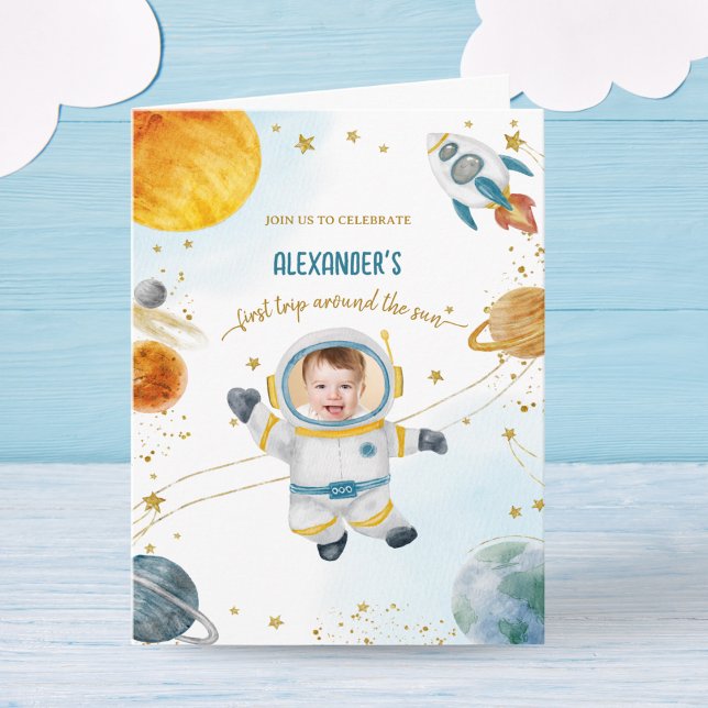 Invitación First Trip Around the Sun Space Birthday Photo (Subido por el creador)